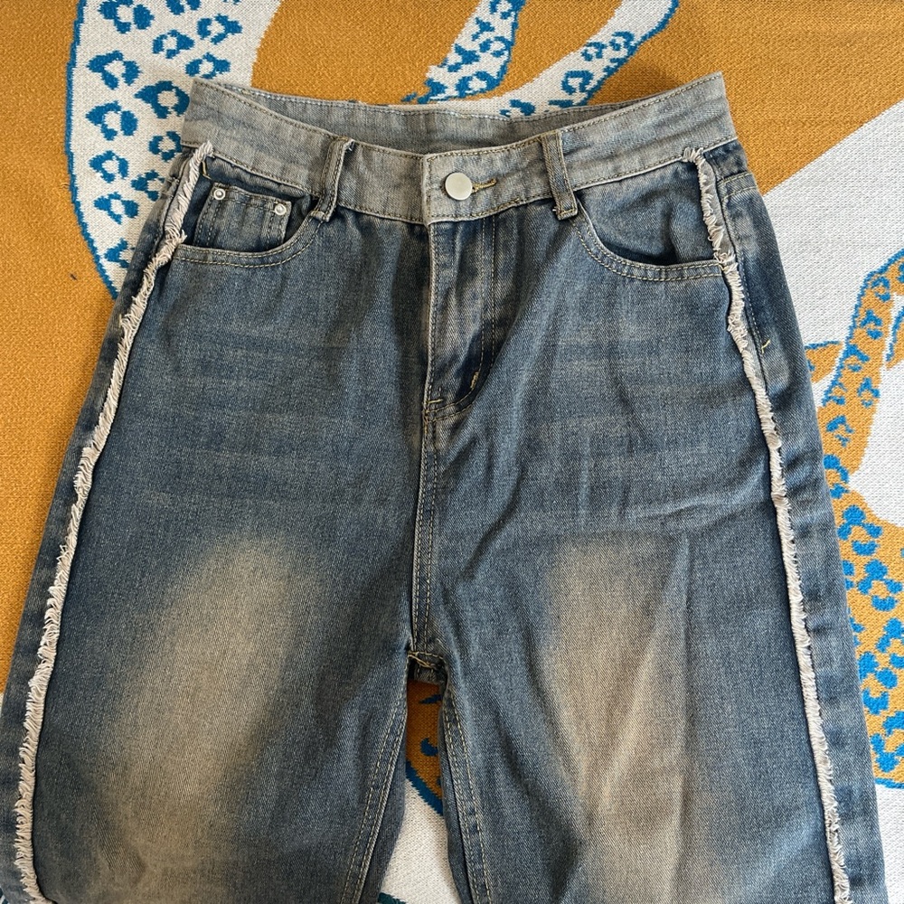Vintaged bleached wide leg jeans